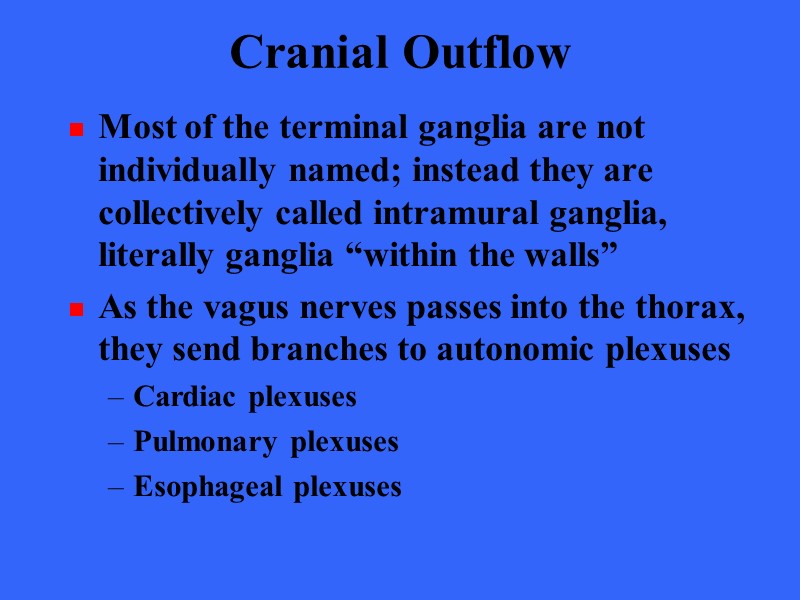 Cranial Outflow Most of the terminal ganglia are not individually named; instead they are